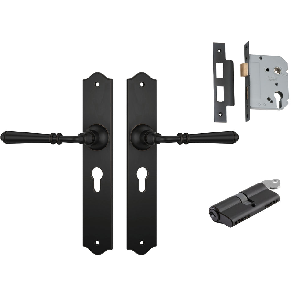 TradCo Reims Lever Long Backplate Entrance Set with High Security Lock Antique Copper