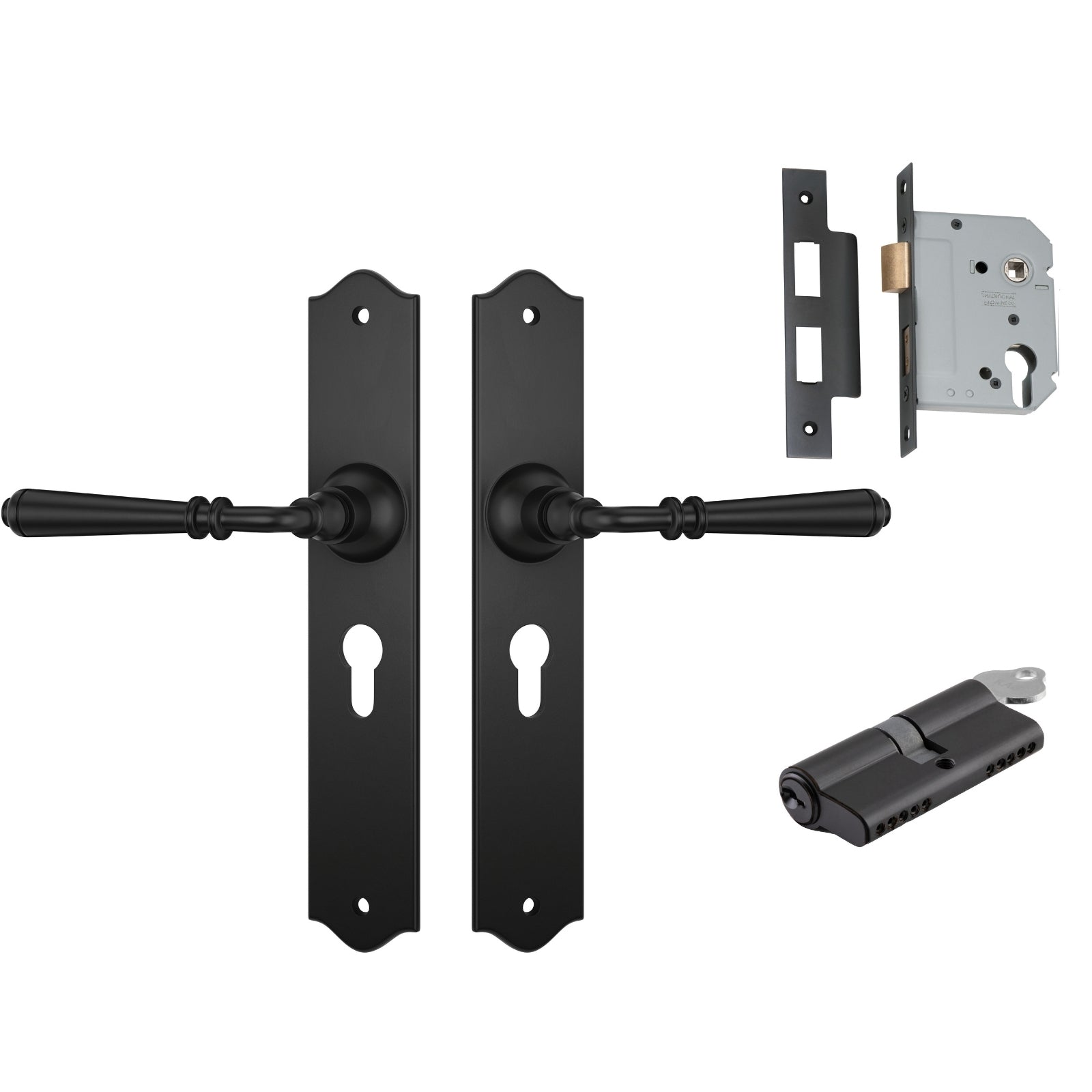 TradCo Reims Lever Long Backplate Entrance Set with High Security Lock Matte Black 9620KENTREURO57KK - The Blue Space