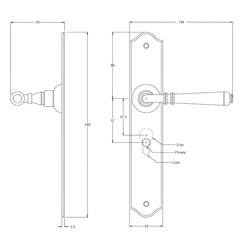 TradCo Reims Lever Long Backplate Entrance Set with High Security Lock Matte Black