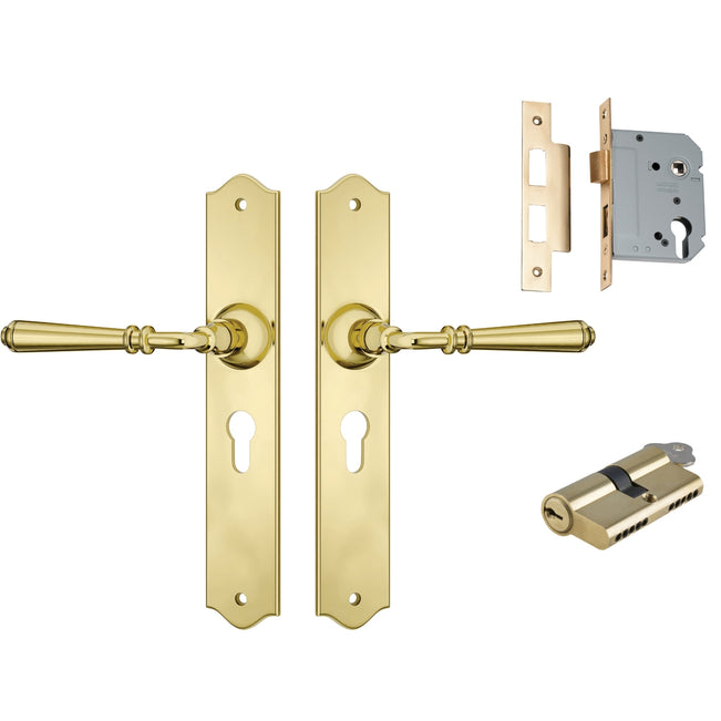 TradCo Reims Lever Long Backplate Entrance Set with High Security Lock Polished Brass 0771KENTREURO57KK - The Blue Space