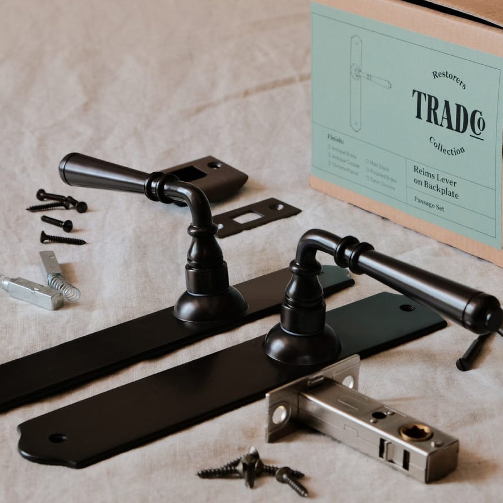 TradCo Reims Lever Long Backplate Passage Set Matte Black 9620KPASS60 - The Blue Space