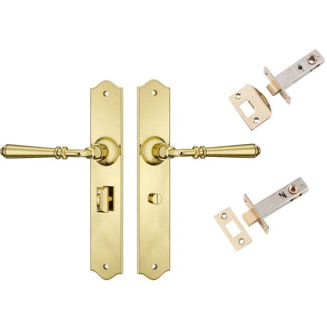 TradCo Reims Lever Long Backplate Privacy Set Polished Brass 0771KPRIV60 - The Blue Space
