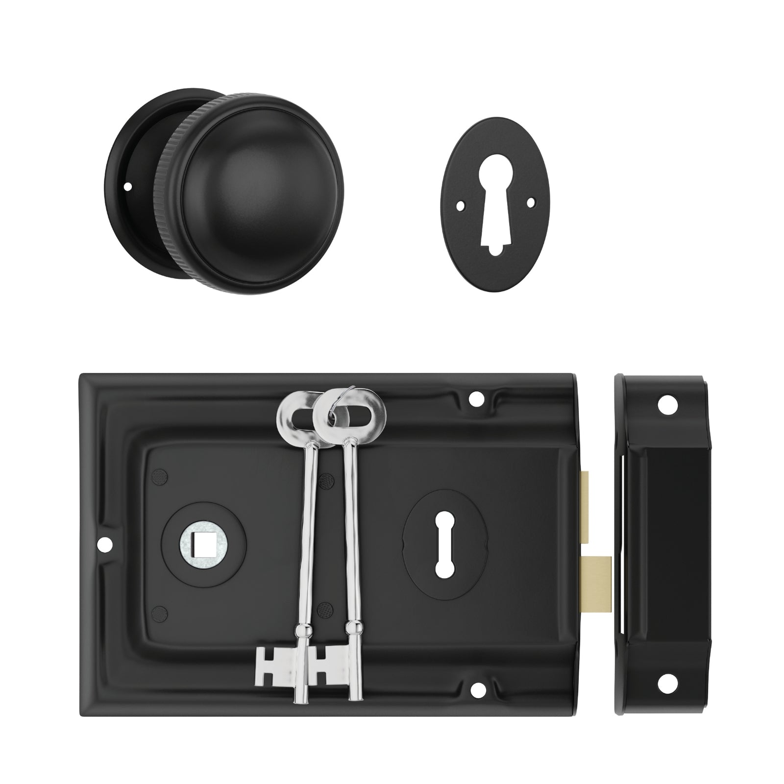 TradCo Rim Lock and Milled Edge Knob Passage Set Matte Black 0928-2013SET - The Blue Space