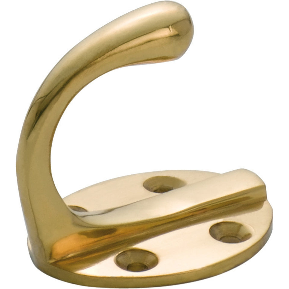 TradCo Single Robe Hooks Oval Backplate Polished Brass
