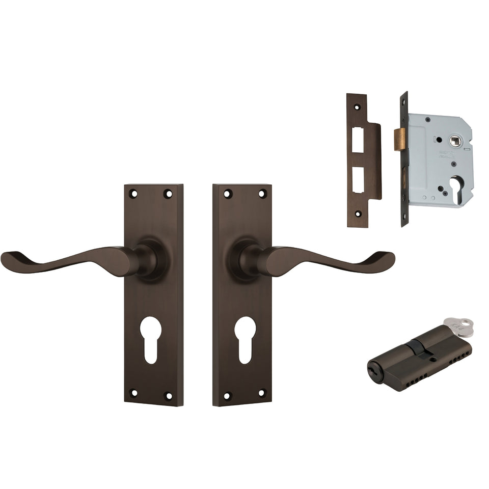 TradCo Victorian Lever Long Backplate Entrance Set with High Security Lock Antique Brass