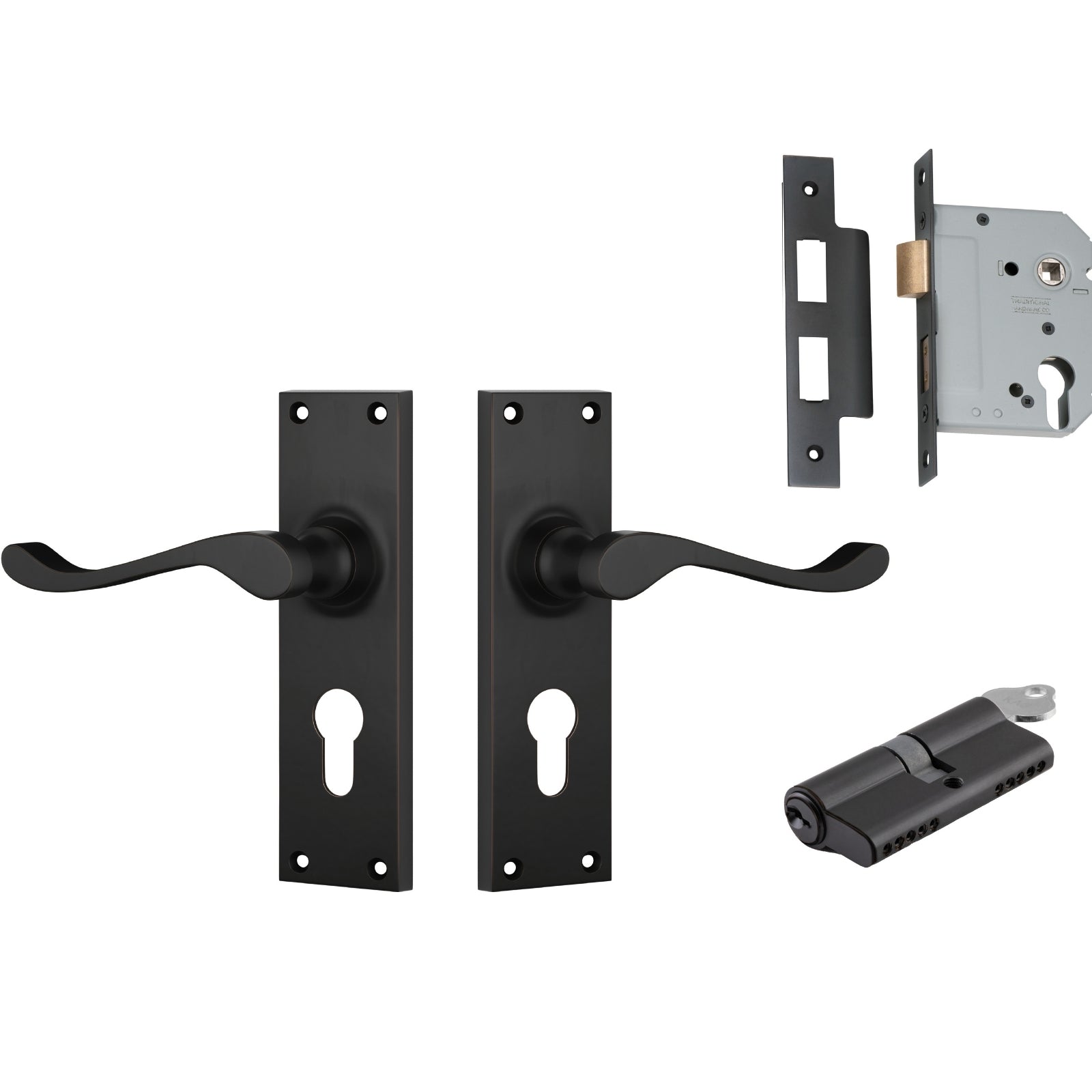 TradCo Victorian Lever Long Backplate Entrance Set with High Security Lock Antique Copper 0902KENTREURO57KK - The Blue Space