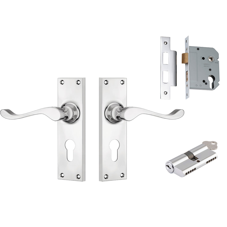 TradCo Victorian Lever Long Backplate Entrance Set with High Security Lock Chrome Plated