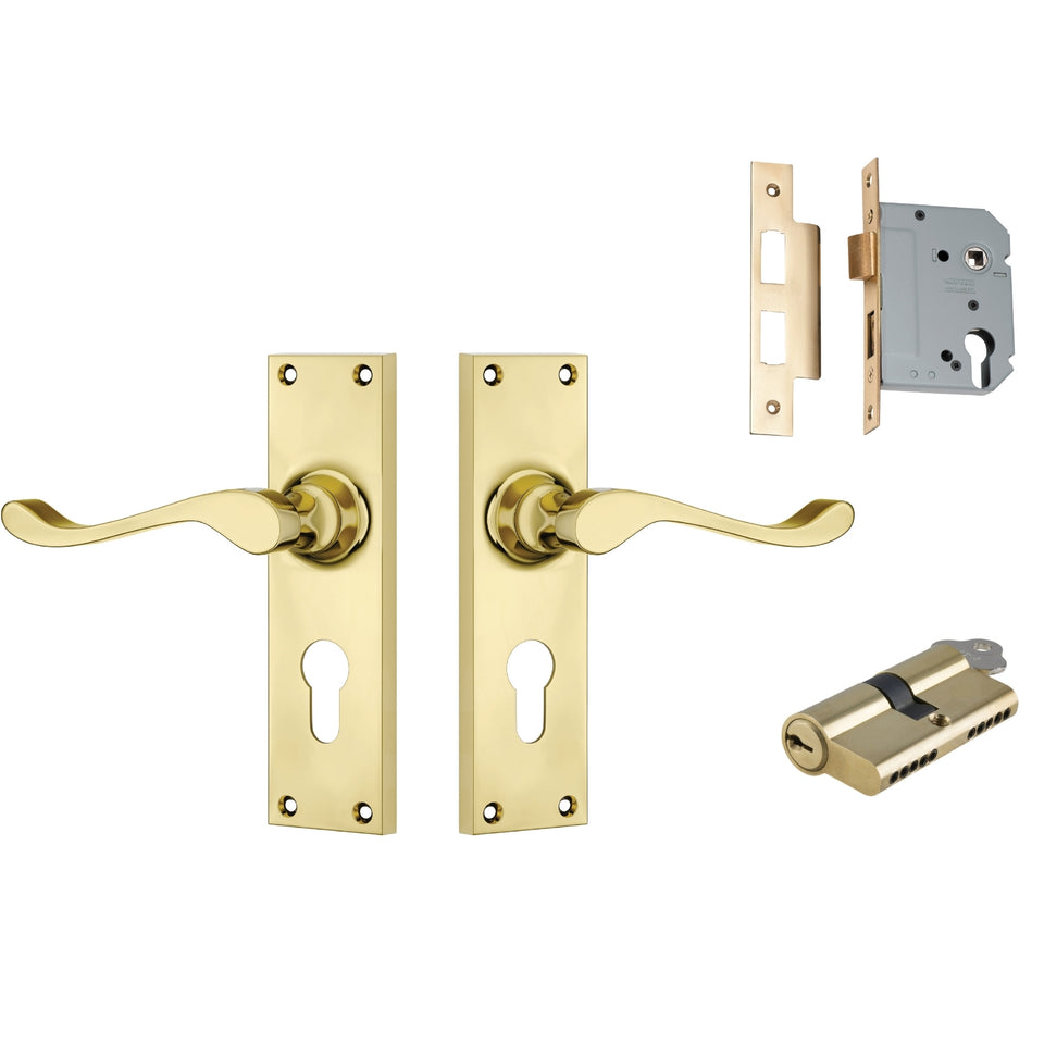 TradCo Victorian Lever Long Backplate Entrance Set with High Security Lock Polished Brass