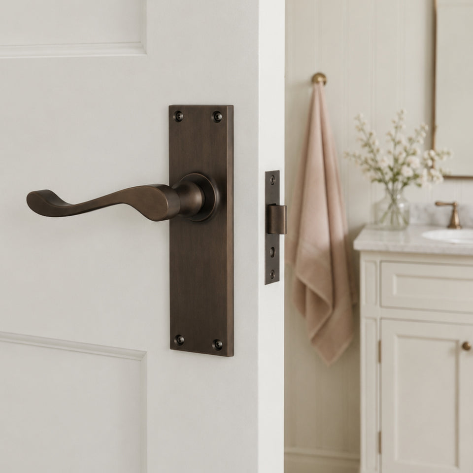 TradCo Victorian Lever Long Backplate Passage Set Antique Brass