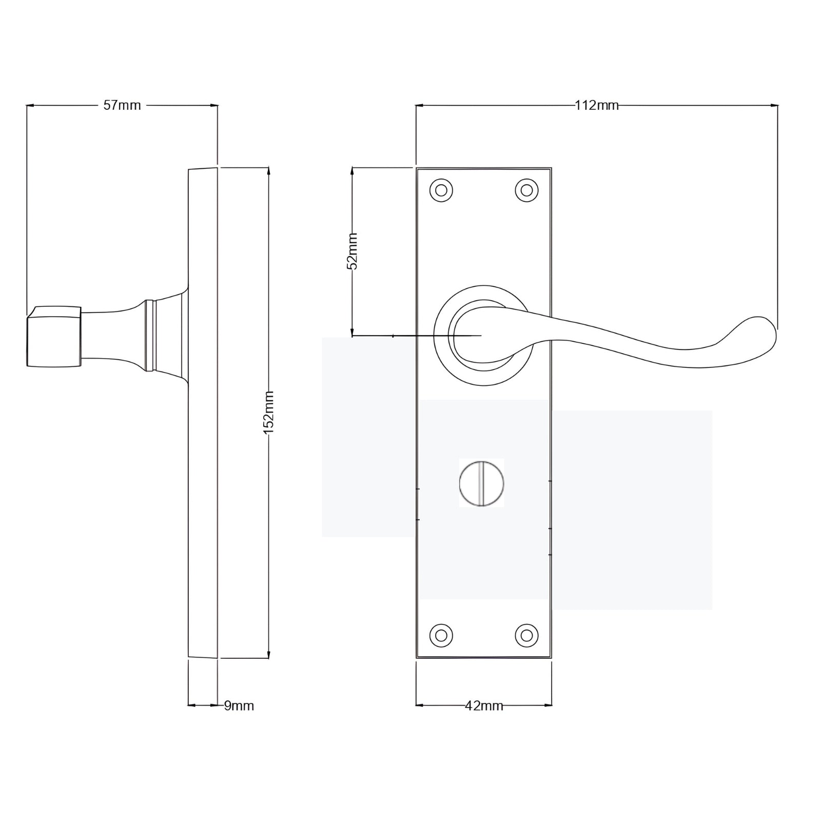 Line Drawing TradCo Victorian Lever Long Backplate Privacy Set Antique Brass 0782KPRIV60 - The Blue Space