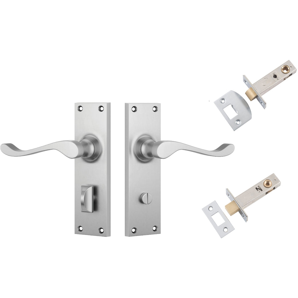TradCo Victorian Lever Long Backplate Privacy Set Satin Chrome