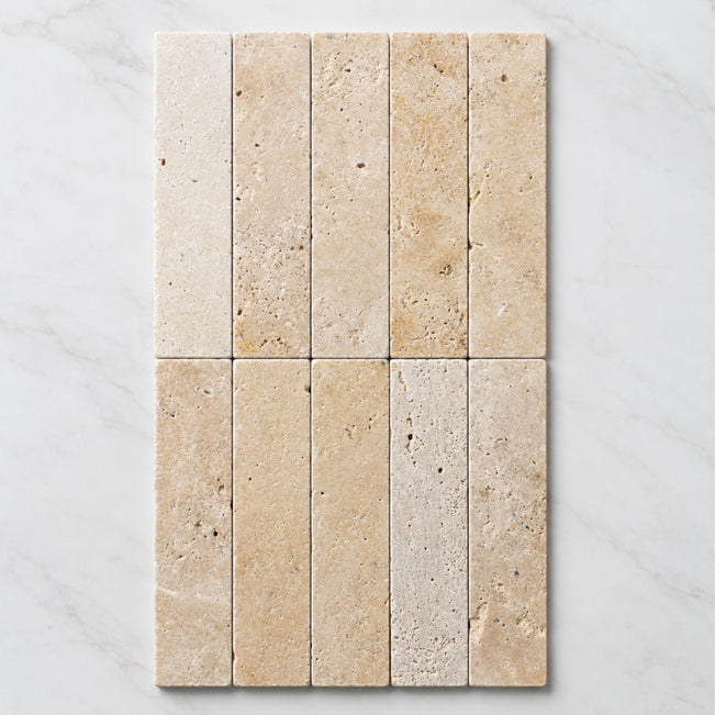 Tumbled Natural Beige Travertine Subway Tile 50mm x 200mm 52APOBET - The Blue Space