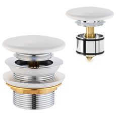 Turner Hastings 40mm Safety Pull-Out Ceramic Pop-Up Bath Waste with Short Tail - Gloss White BA404PO-GW - The Blue Space