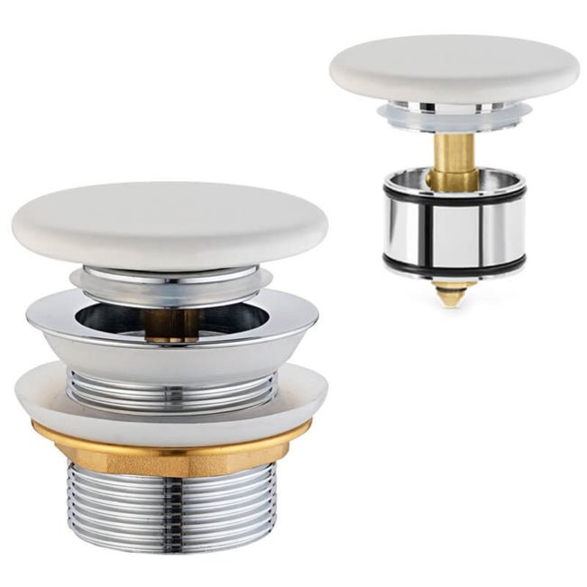 Turner Hastings 40mm Safety Pull-Out Ceramic Pop-Up Bath Waste with Short Tail - Matte White BA405PO-MW - The Blue Space