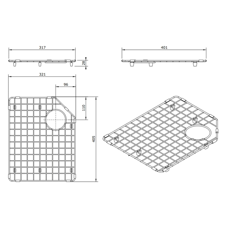 Turner Hastings Chester 80x50 Protective Stainless Steel Grid - RHB - Brushed Brass