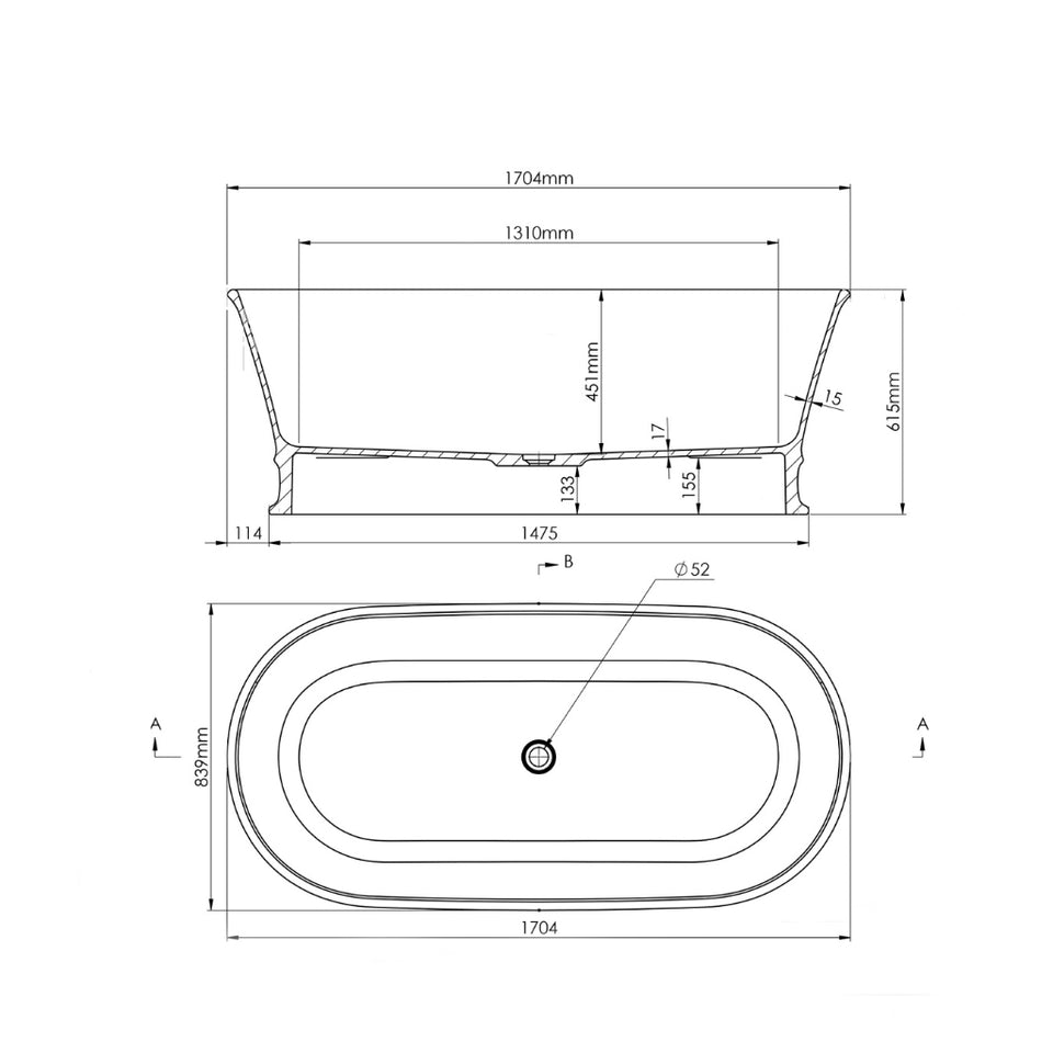Turner Hastings Claremont 170 x 84 MagnaCast Free Standing Bath - Gloss White with Overflow