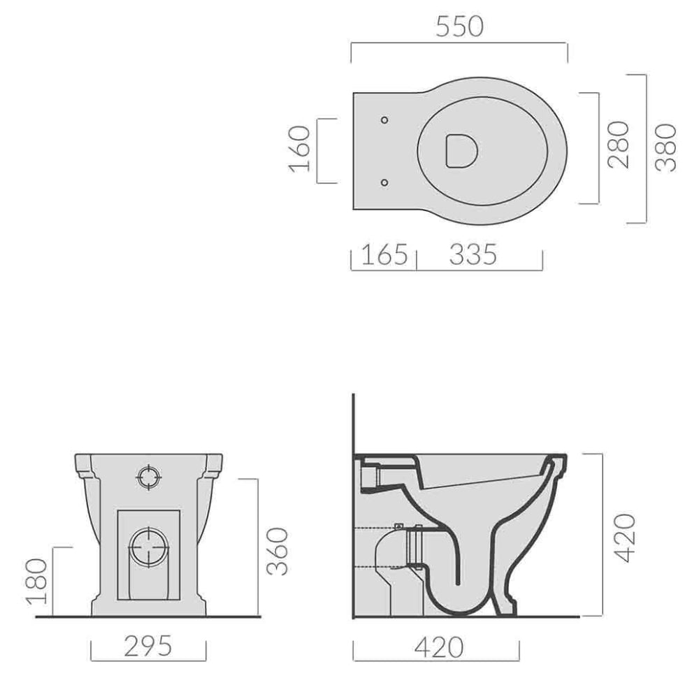 Technical Drawing Turner Hastings Claremont Floor Mounted Toilet Pan + Seat CL210FP - The Blue Space