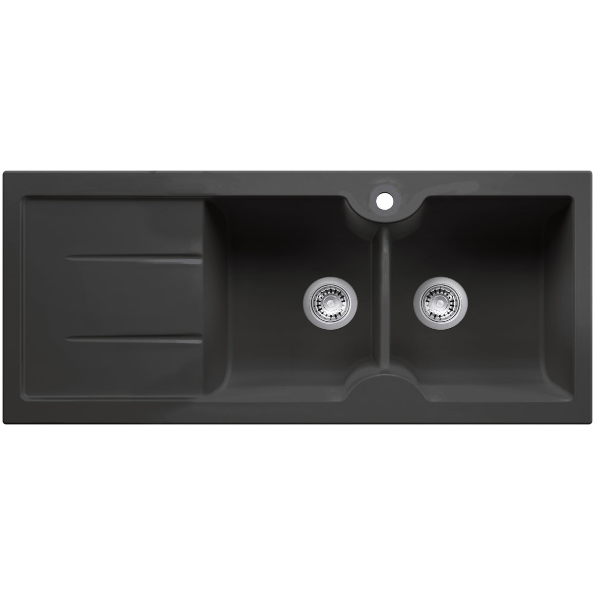 Turner Hastings Cuisine 116 x 50 Double Bowl Sink With Tap Hole Left Hand Drainer - Matte Black CUD116FS-LHD-MB - The Blue Space