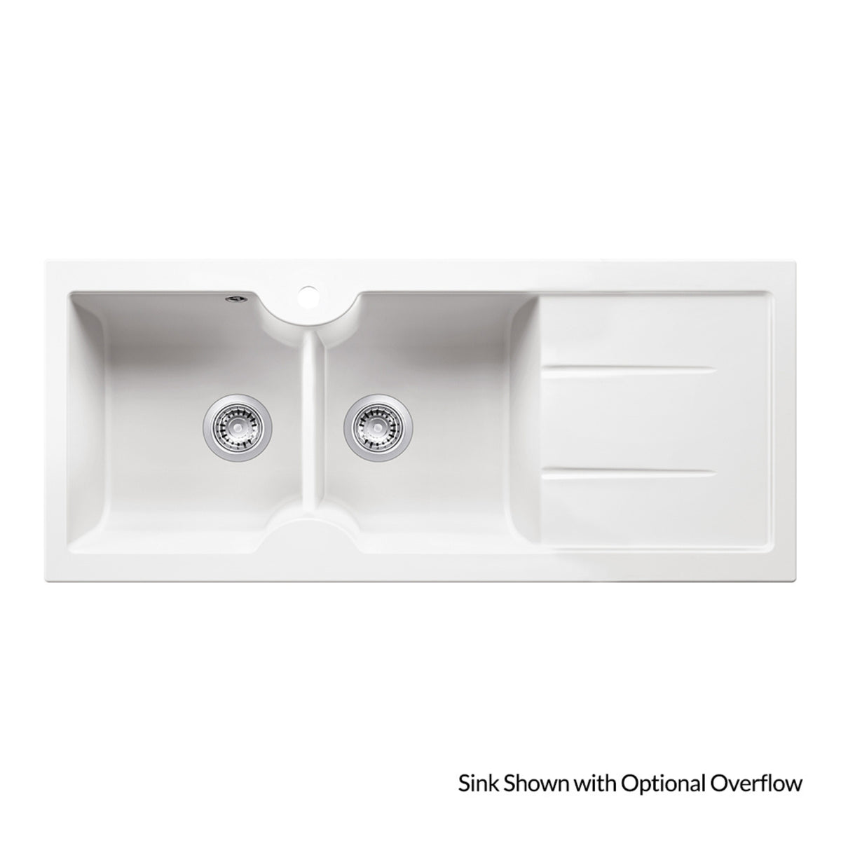 Turner Hastings Cuisine 116 x 50 Double Bowl Sink With Tap Hole Right Hand Drainer With Overflow - Gloss White CUD116FS-RHD-OF - The Blue Space