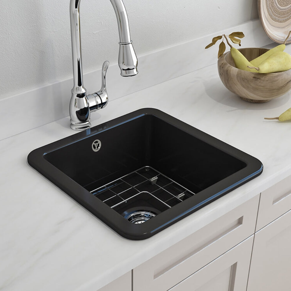 Lifestyle Turner Hastings Cuisine 46 x 46 Inset / Undermount Fine Fireclay Matte Black Sink With Overflow CU46FS-MB-OF - The Blue Space