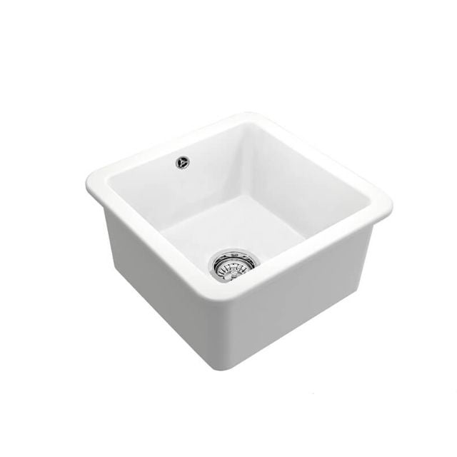 With Overflow Turner Hastings Cuisine 46 x 46 Inset / Undermount Fine Fireclay Matte White Sink CU463FS-MW - The Blue Space