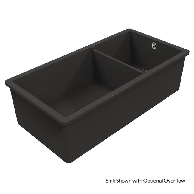 Turner Hastings Cuisine 93 x 48 One and a Half Bowl Inset / Undermount Fine Fireclay Matte Black Sink With Overflow CUD93FS-MB-OF - The Blue Space