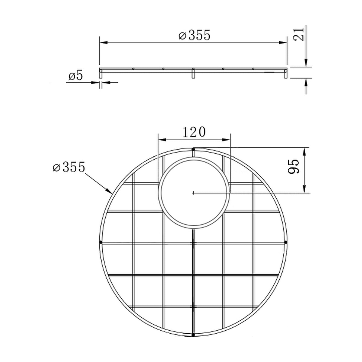 Technical Drawing Turner Hastings Cuisine Round 47x47 Protective Grid - Brushed Brass CUR471SSG-BB - The Blue Space