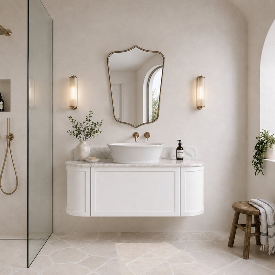 Turner Hastings Evara 120 x 53 Wall Hung Vanity with Real Marble Top & Above Counter Basin - White