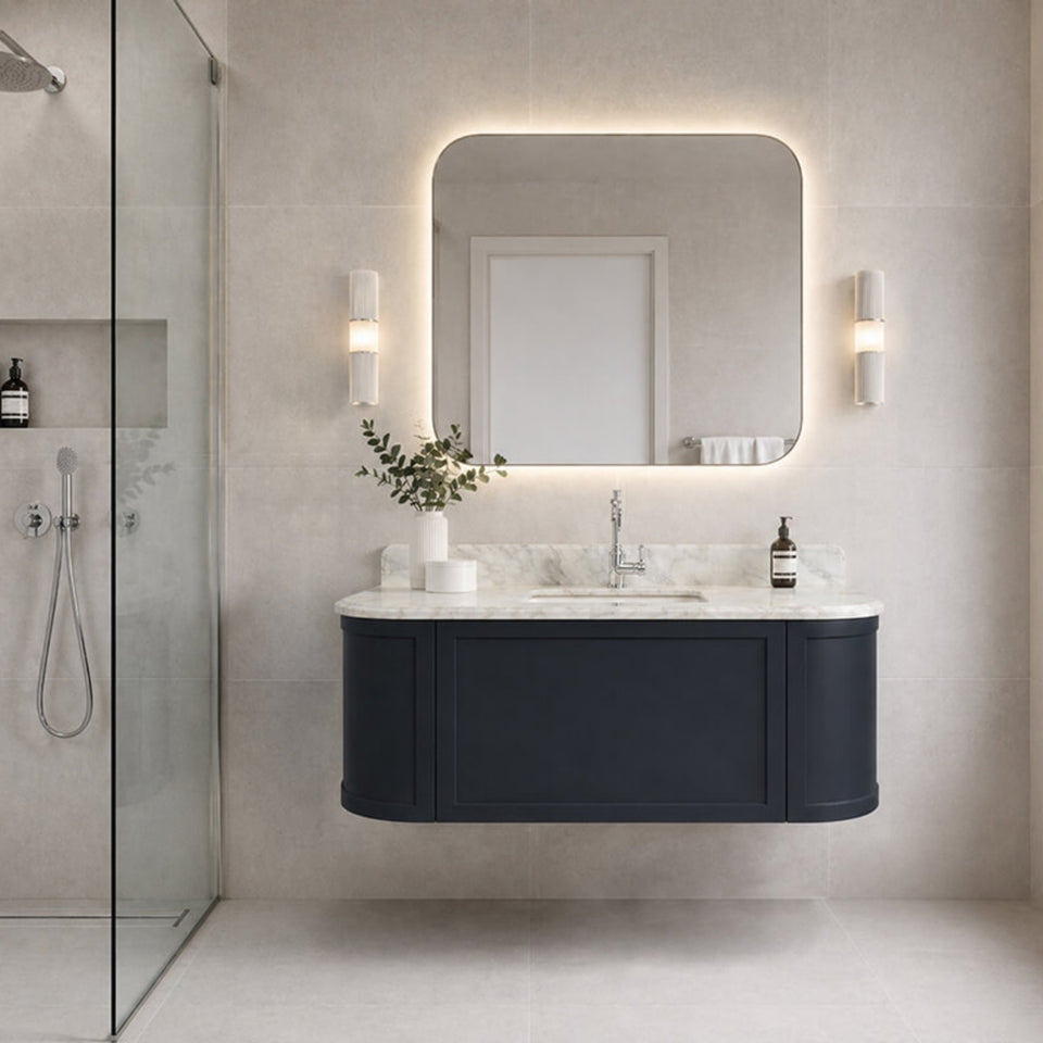 Turner Hastings Evara 120 x 53 Wall Hung Vanity with Real Marble Top & Under Counter Basin - Aegean Blue