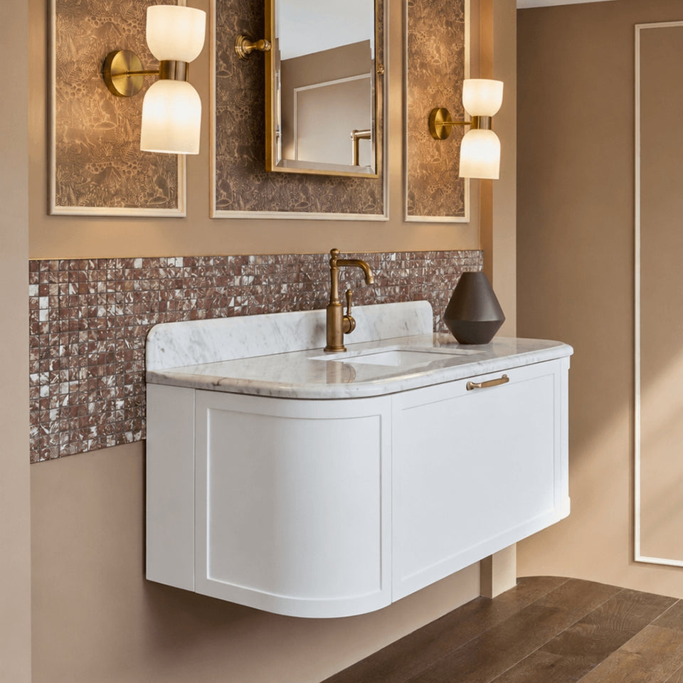 Turner Hastings Evara 120 x 53 Wall Hung Vanity with Real Marble Top & Under Counter Basin - White