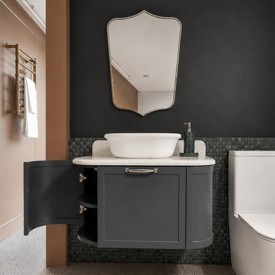 Turner Hastings Evara 75 x 53 Wall Hung Vanity with Real Marble Top & Above Counter Basin - Aegean Blue