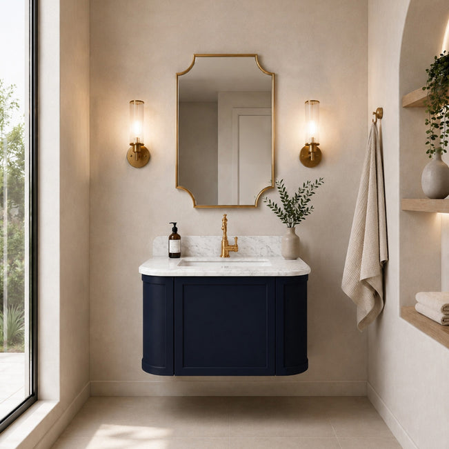 Lifestyle Turner Hastings Evara 75 x 53 Wall Hung Vanity with Real Marble Top & Under Counter Basin - Aegean Blue EV752-AB-1TH - The Blue Space