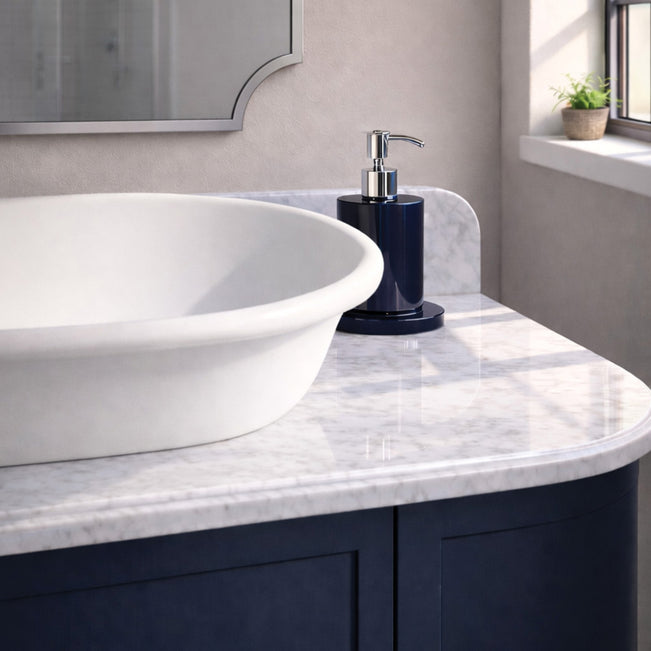 Lifestyle 1 Turner Hastings Evara 90 x 53 Wall Hung Vanity with Real Marble Top & Above Counter Basin - Aegean Blue EV955-AB-NTH - The Blue Space