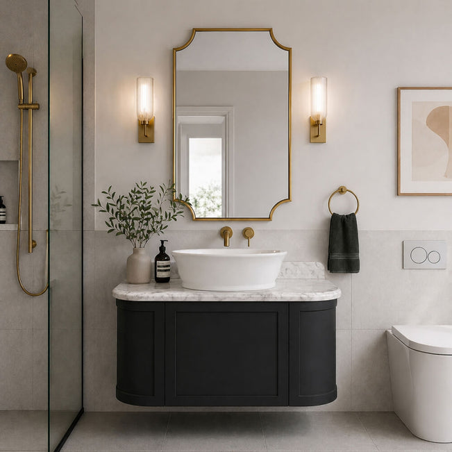 Lifestyle Turner Hastings Evara 90 x 53 Wall Hung Vanity with Real Marble Top & Above Counter Basin - Volcanic Ash EV954-VA-NTH - The Blue Space