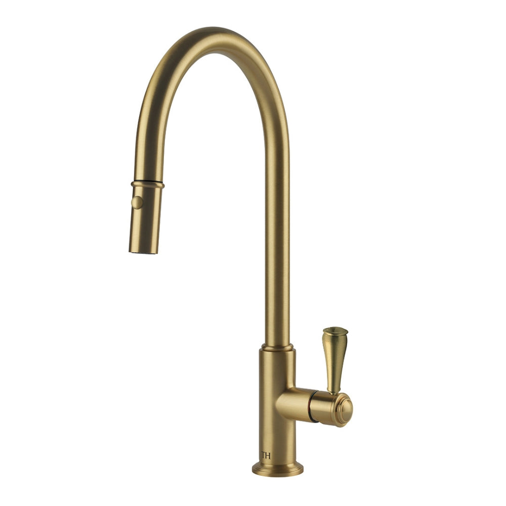 Turner Hastings Ludlow Pull Out Sink Mixer with Metal Lever Handle - Brushed Brass LU115PM-S-BB - The Blue Space