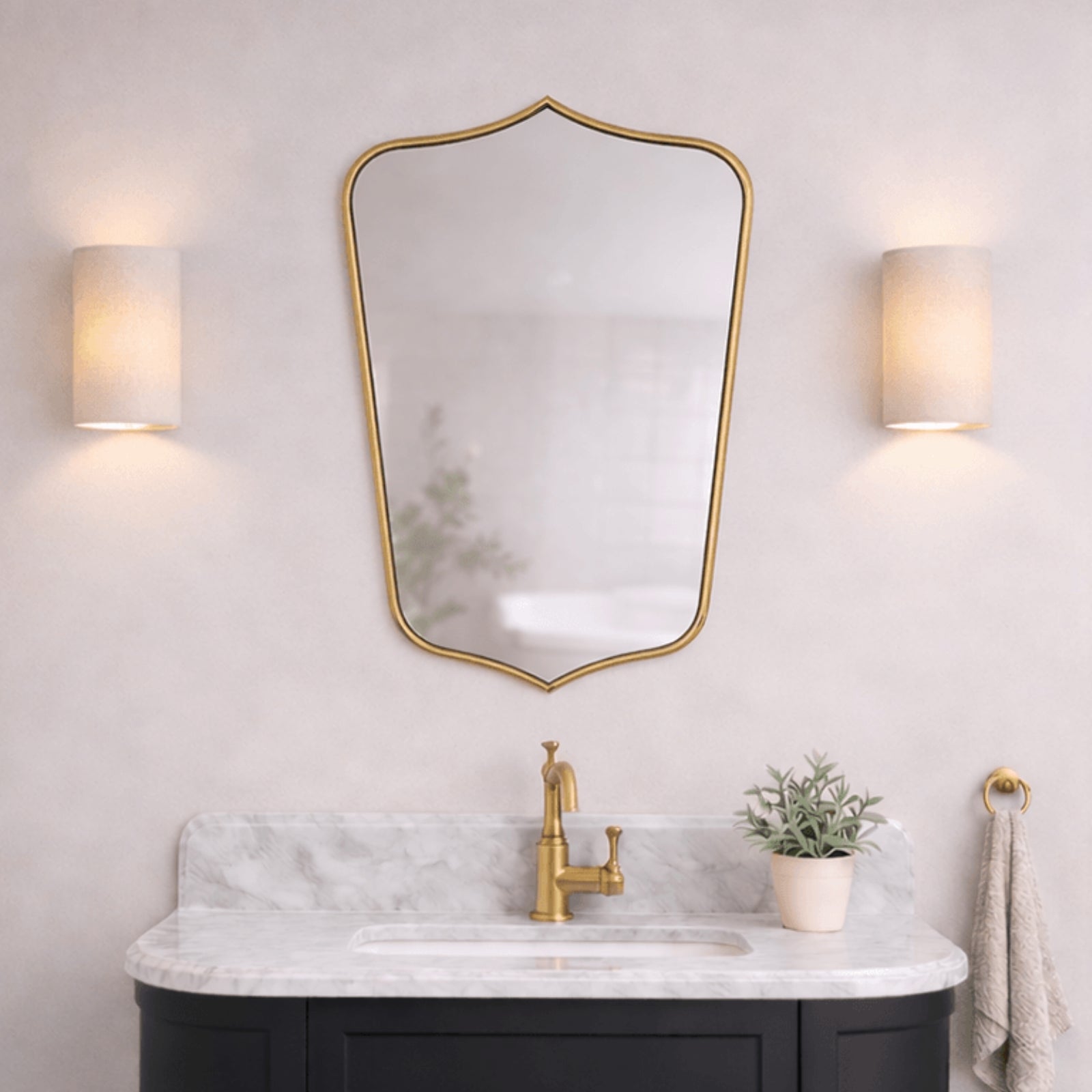 Lifestyle Turner Hastings Mayer Shield 800x500mm Mirror - Brushed Brass MA410MR-BB - The Blue Space