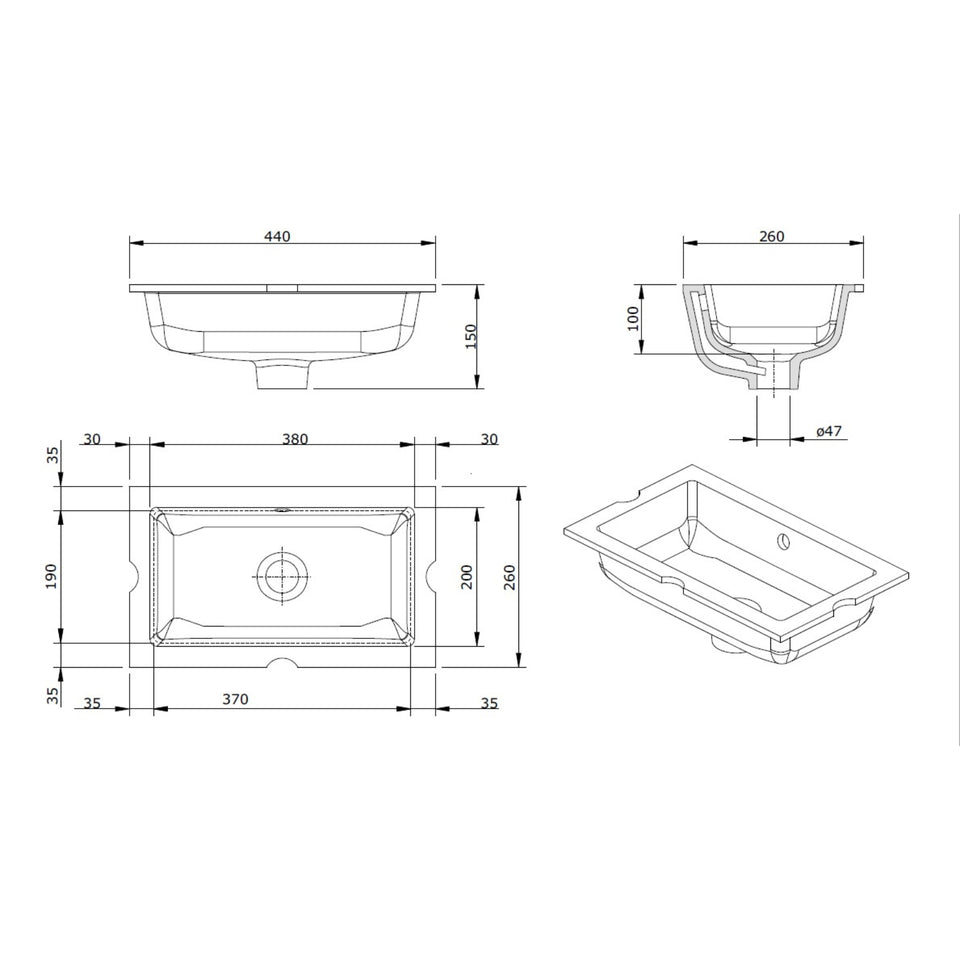 Turner Hastings Mini Agres 44x26 Under Counter Basin - Matte Black
