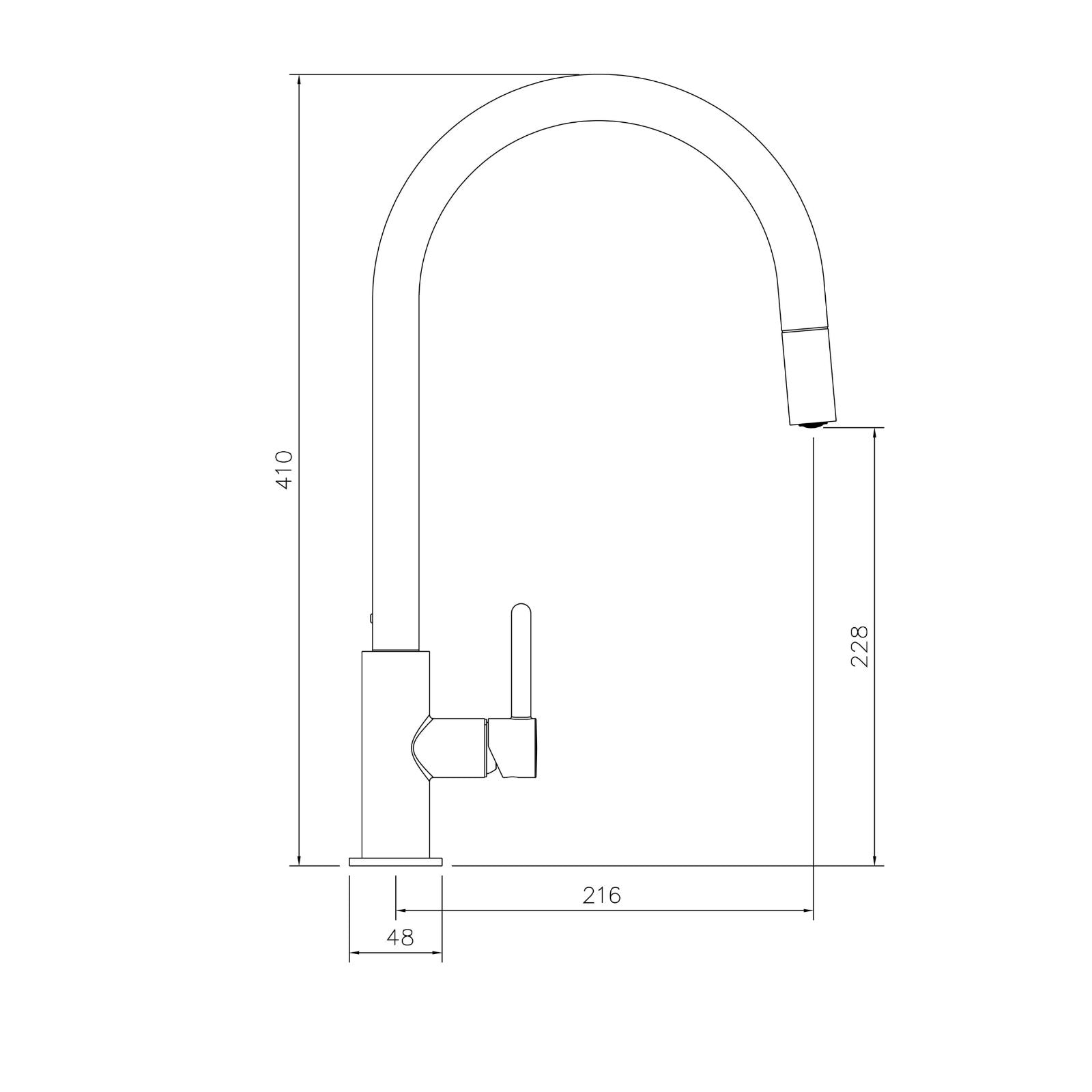 Technical Drawing Turner Hastings Naples Pull Out Mixer Tap - Matte Black NA305PM-MB - The Blue Space