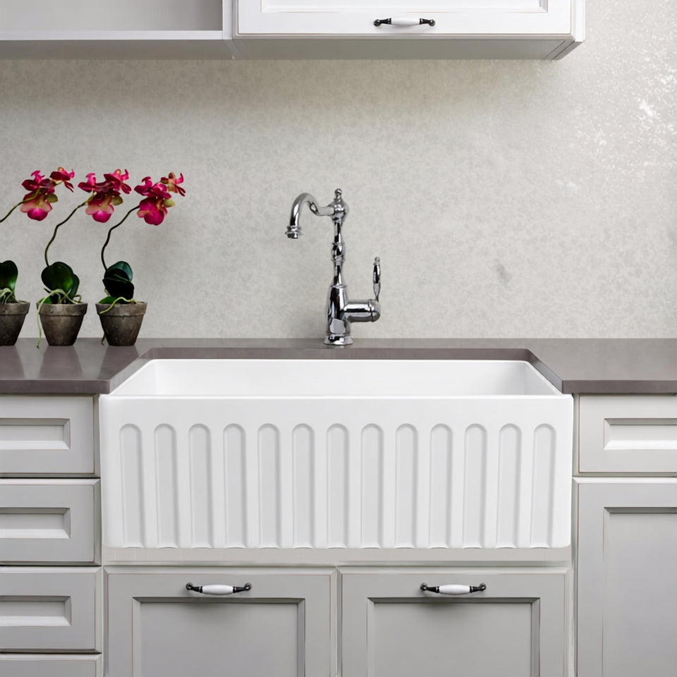 Turner Hastings Novi 75 x 46 Fireclay Single Butler Sink, Universal Flat or Ribbed