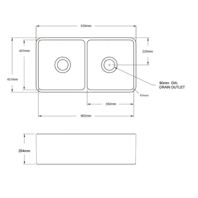 Turner Hastings Novi 84 x 46 Fine Fireclay Gloss White Farmhouse Butler Sink