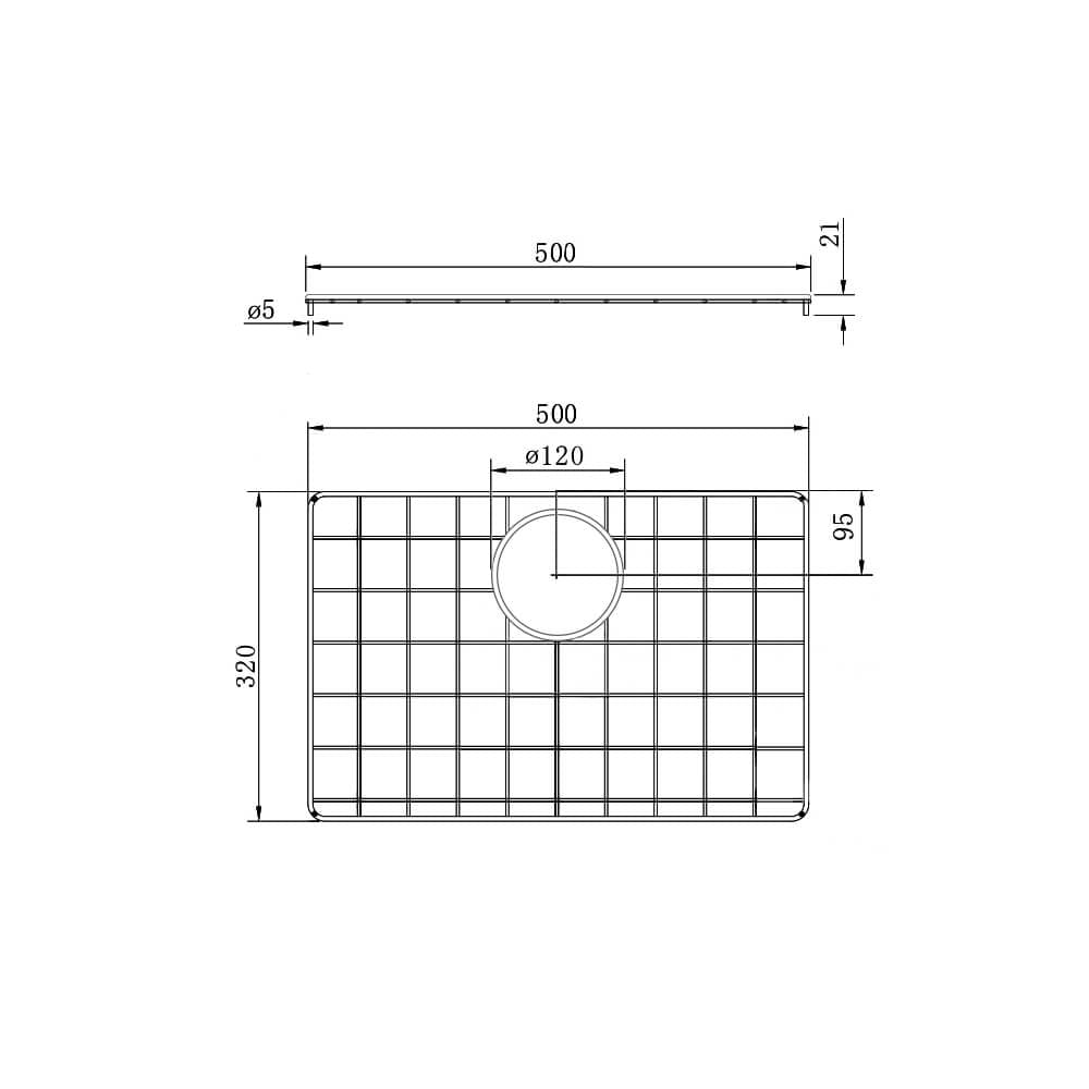 Technical Drawing Turner Hastings Stainless Steel Grid to suit Galdor 60x41 sink - Brushed Brass GA601SSG-BB - The Blue Space