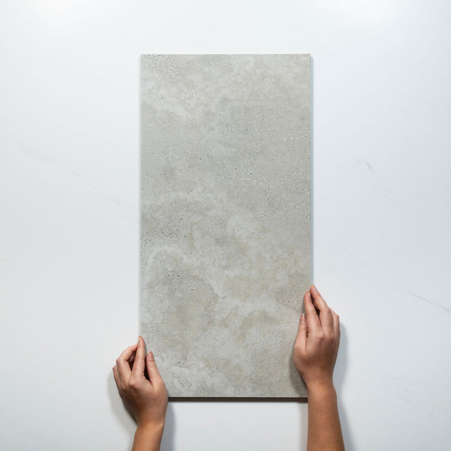 With Hand Tuscan Grey Travertine Look Tile 300mm x 600mm 36CRWSVM - The Blue Space