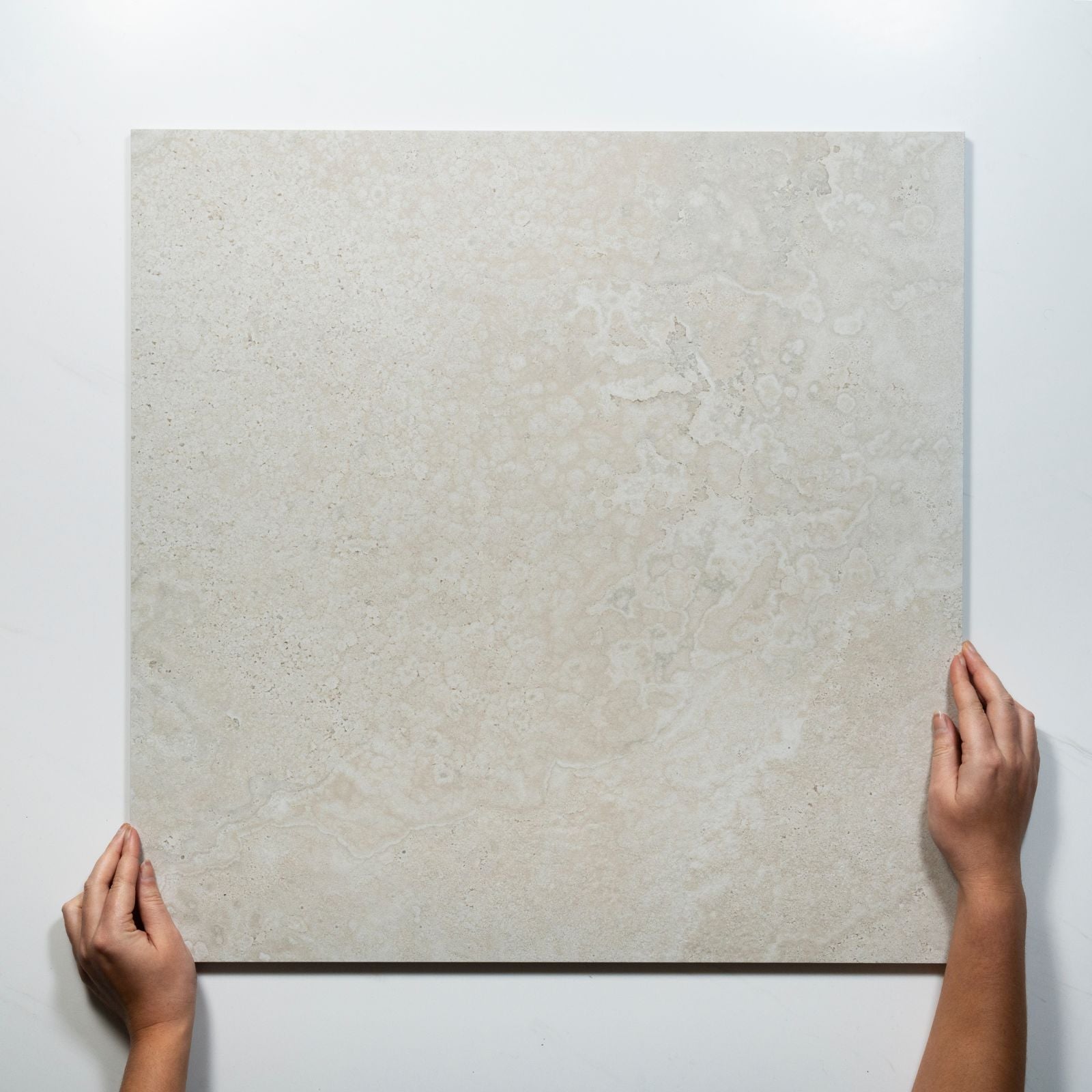 With Hand Tuscan White Travertine Look Tile 600mm x 600mm 6CRWWHM - The Blue Space