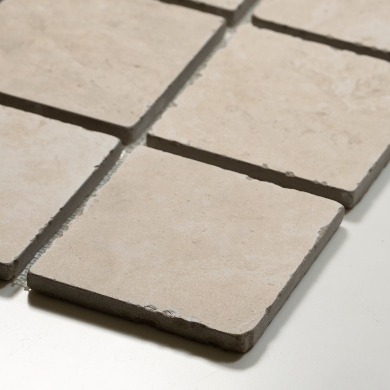 Valerie Cream Travertine Straight Bond Cobblestone Porcelain Tile Sheets TRVBETGCOBST - The Blue Space