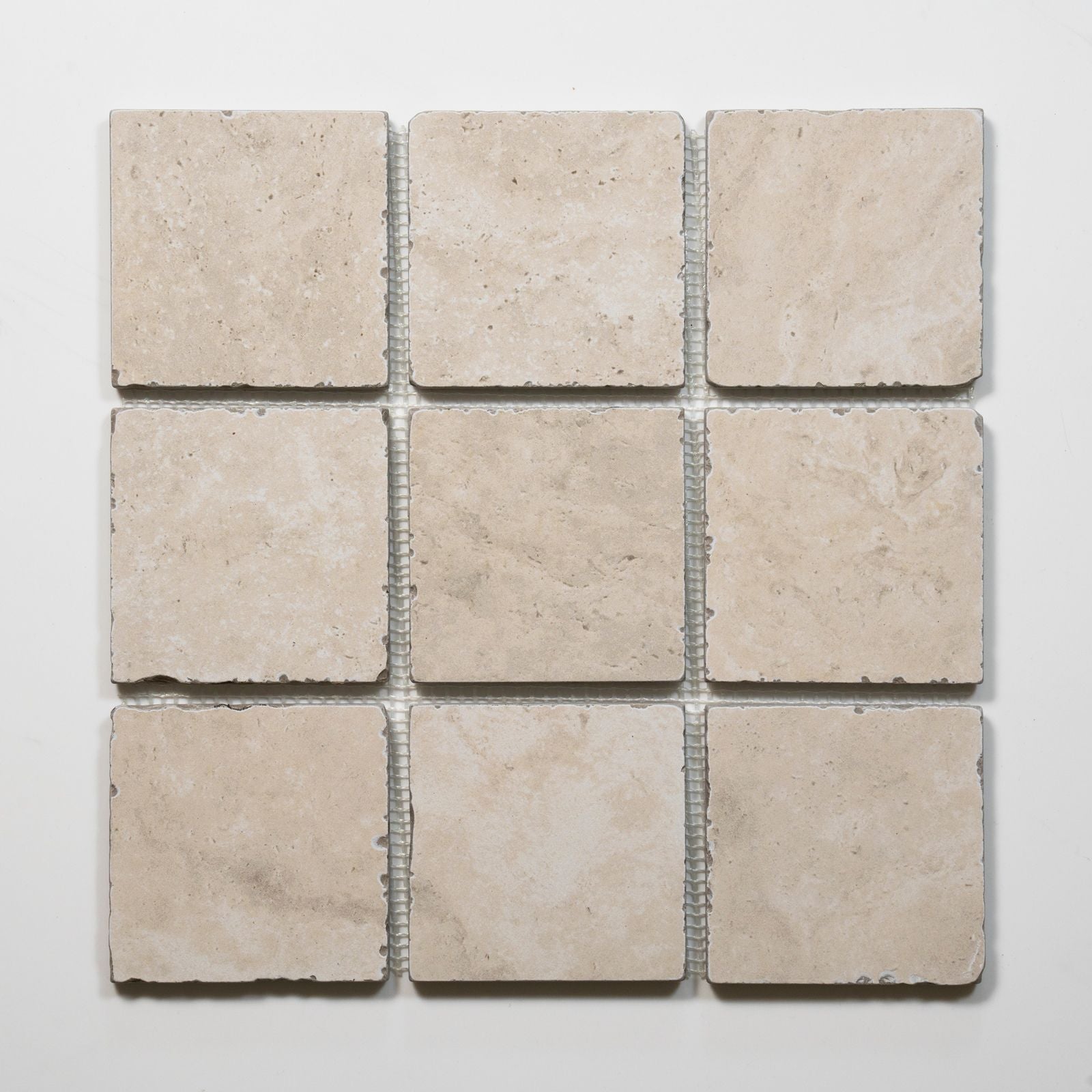 No Hand Valerie Cream Travertine Straight Bond Cobblestone Porcelain Tile Sheets TRVBETGCOBST - The Blue Space