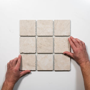Valerie Cream Travertine Straight Bond Cobblestone Porcelain Tile Sheets