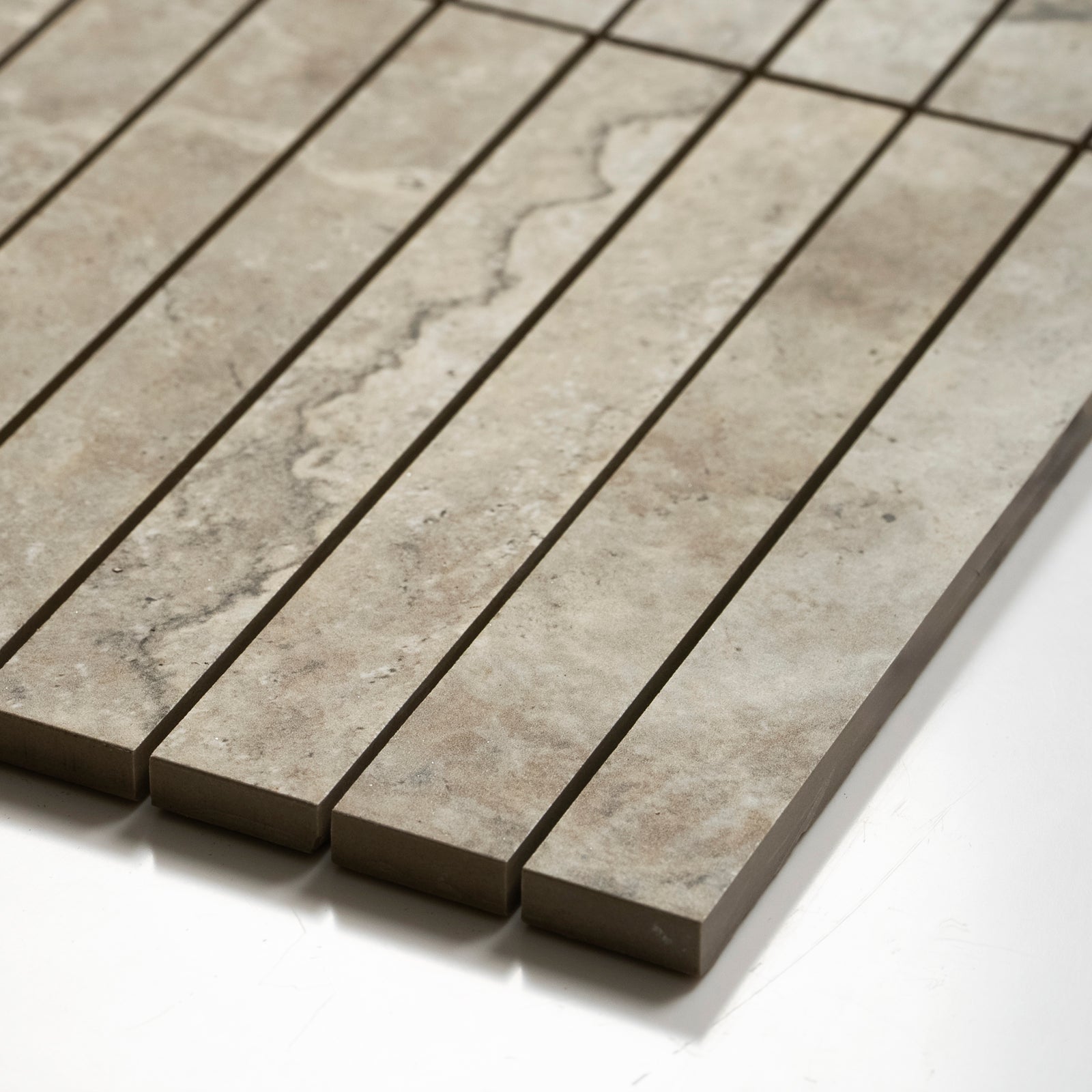 Oblique Valerie Grey Porcelain Finger Mosaics P5 392 x 295mm sheets TRVPETGFM - The Blue Space