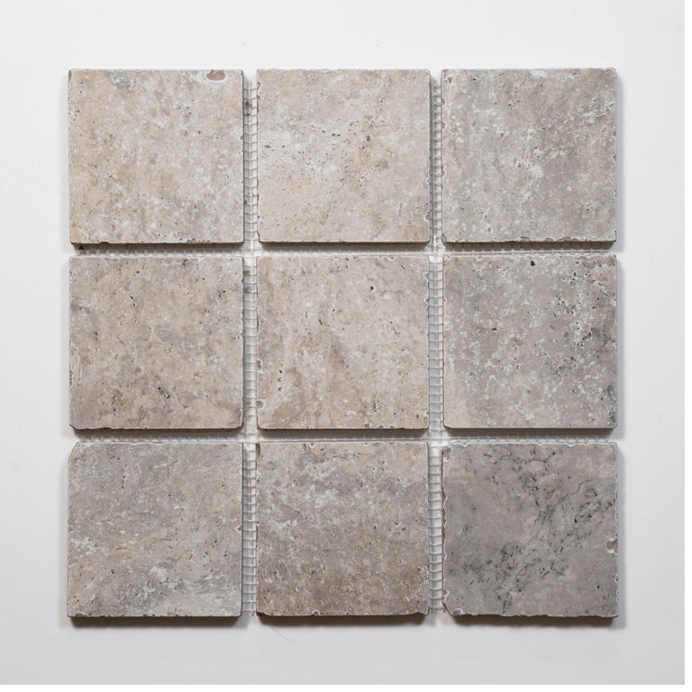 Valerie Grey Travertine Straight Bond Cobblestone Porcelain Tile Sheets ...