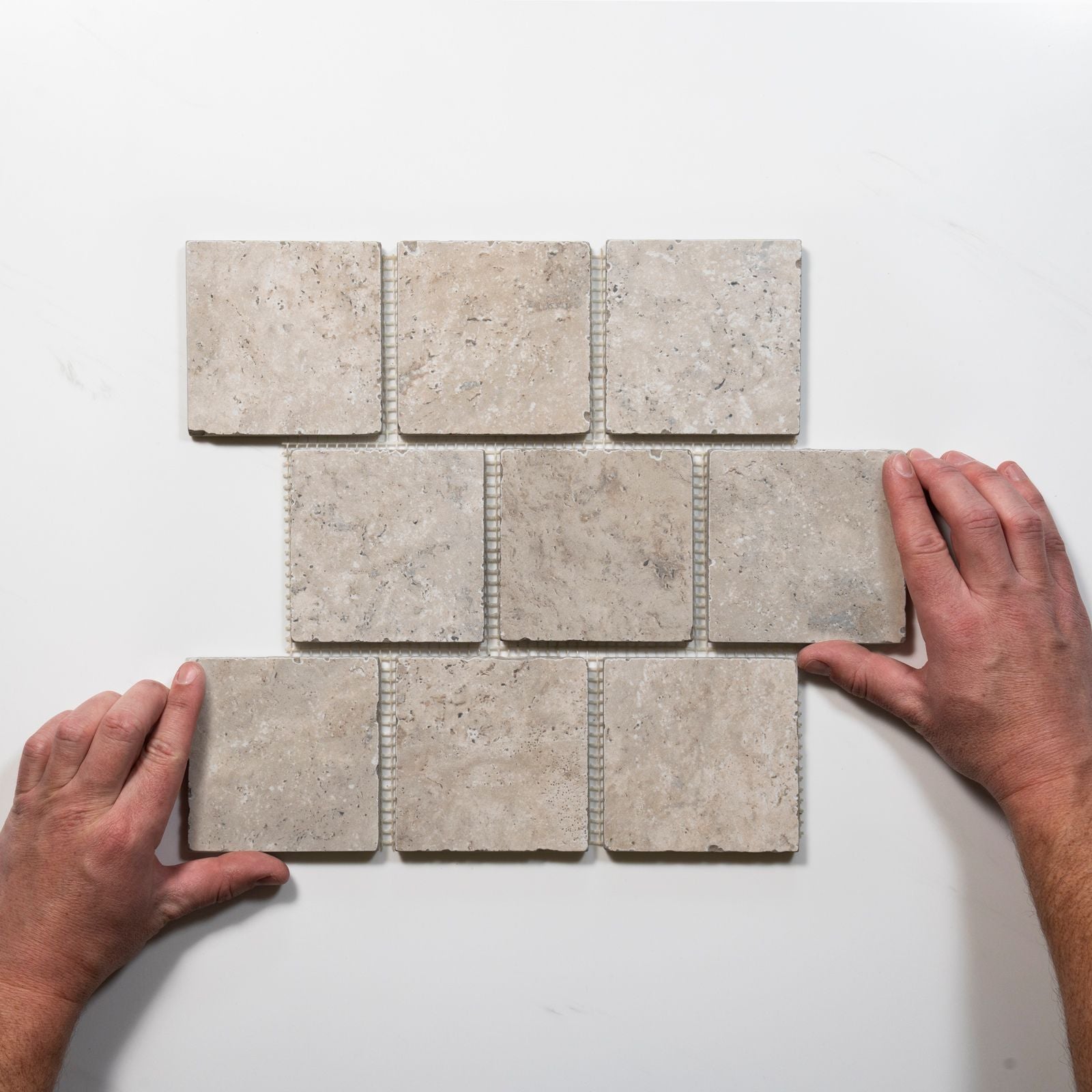 With Hand Valerie Ivory Travertine Brick Bond Cobblestone Porcelain Tile Sheets TRVBITGCOBBB - The Blue Space