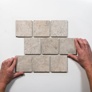 Valerie Ivory Travertine Brick Bond Cobblestone Porcelain Tile Sheets
